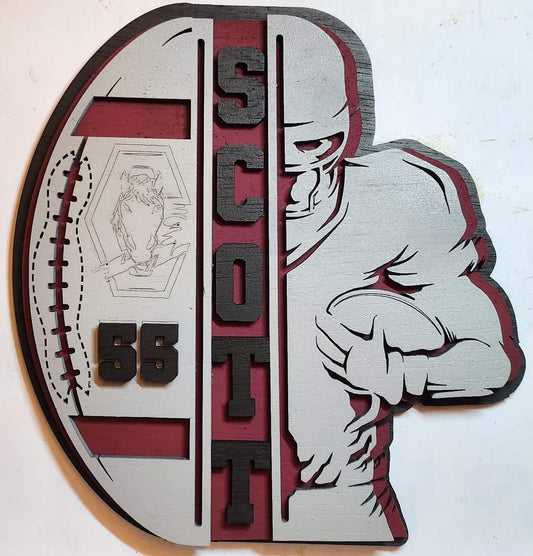 Wood school logo football plaque